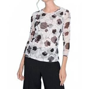 NEW PICADILLY blossom bliss three quarter sleeve ruched top in black/white